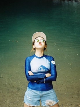 「アイテム（水着/着物・浴衣、ブルー系）」を使った、thestudioKさん（レディース・163cm）の夏コーディネート