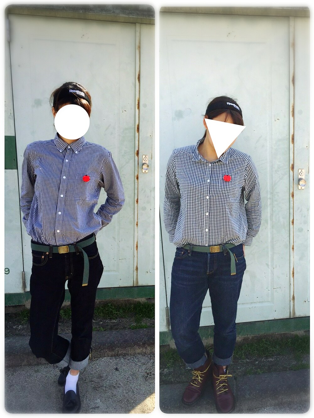 ブラック系のデニムパンツ、レッド系のブーツ、ブラック系のドレスシューズを着用したレディースの春コーディネートの1枚目の写真