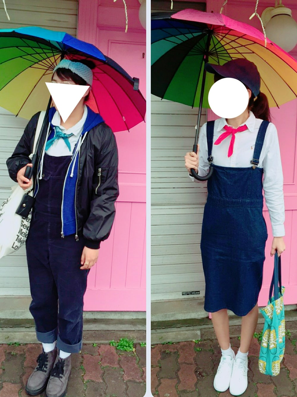 ベージュ系のショルダーバッグ、ブルー系のパーカー、ブラック系のナイロンジャケットを着用したレディースの春コーディネートの1枚目の写真