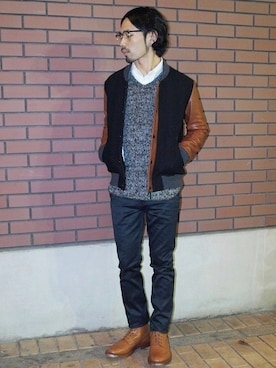 「FACTOTUM（ファクトタム）のアイテム（スタジャン）」を使った、Thescrewさん（メンズ・170cm）の秋コーディネート