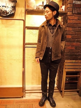 「LOUNGE LIZARD（ラウンジリザード）のアイテム（ブルゾン）」を使った、Thescrewさん（メンズ・170cm）の冬コーディネート
