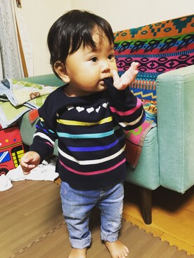 「babyGAP（babyGAP）のアイテム（ニット/セーター、ブラック系）」を使った、Aaiaiさん（キッズ・70cm）の秋コーディネート