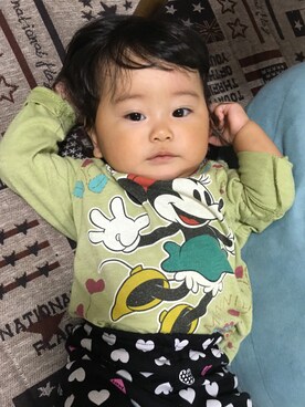 「おさがりのアイテム（Tシャツ/カットソー、グリーン系）」を使った、Aaiaiさん（キッズ・70cm）の秋コーディネート