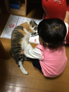 「西松屋（ニシマツヤ）のアイテム（Tシャツ/カットソー、ピンク系）」を使った、Aaiaiさん（キッズ・70cm）の秋コーディネート