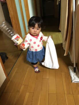 「西松屋（ニシマツヤ）のアイテム（ワンピース、その他）」を使った、Aaiaiさん（キッズ・70cm）の秋コーディネート
