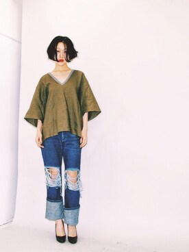 「BLESS（ブレス）のアイテム（トップス）」を使った、小林布結里さん（レディース・165cm）の冬コーディネート