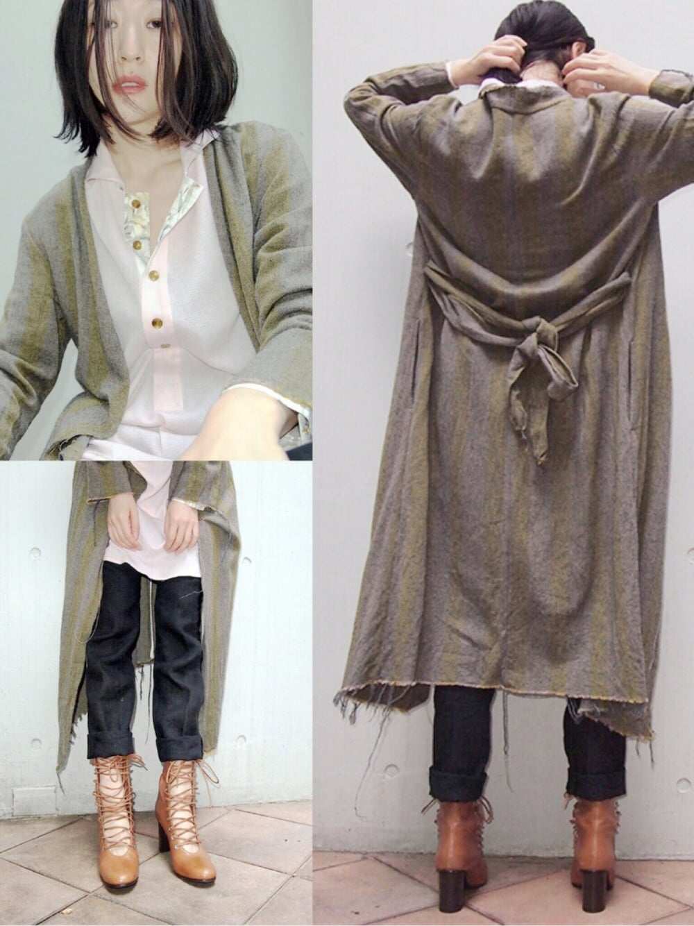 「JonnlynxのJONNLYNX ロングコート（その他アウター、グリーン系）」を使った、小林布結里さん（レディース・165cm）の春コーディネートの1枚目の写真