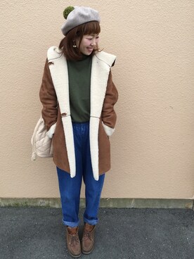 「ロールアップ」｜「アイテム（ムートンコート）」を使った、nyaaa❇︎さん（レディース・164cm）の秋コーディネート