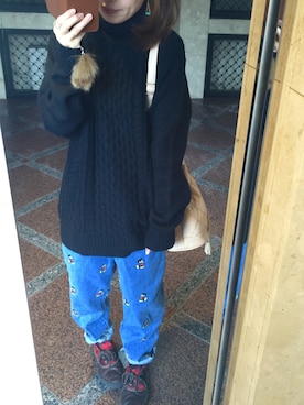 「黒ニット」｜nyaaa❇︎さん（レディース・164cm）の冬コーディネート