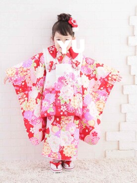 「アイテム（水着/着物・浴衣、レッド系）」を使った、yuyu-himeさん（キッズ・90cm）の秋コーディネート