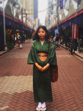 「アイテム（浴衣、グリーン系）」を使った、ひかりさん（レディース・160cm）の夏コーディネート