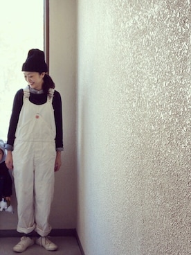 「アイテム（オールインワン・サロペット、ホワイト系）」を使った、masumiさん（レディース・158cm）の冬コーディネート