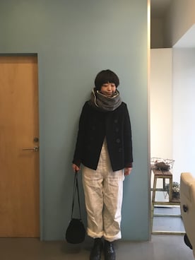 「BEAMS BOY（ビームスボーイ）のアイテム（ピーコート）」を使った、masumiさん（レディース・158cm）の冬コーディネート