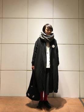 「赤タイツ」｜「アイテム（ジャケット/アウター）」を使った、masumiさん（レディース・158cm）の冬コーディネート