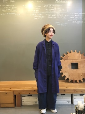 「アイテム（その他アウター、ブルー系）」を使った、masumiさん（レディース・158cm）の秋コーディネート