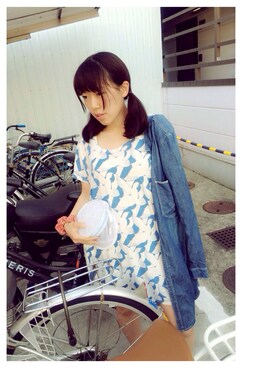 「グラニフ」｜「アイテム（デニムジャケット）」を使った、ayさん（レディース・154cm）の夏コーディネート