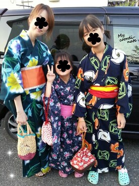 「no brand（ノーブランド）のアイテム名不明（浴衣）」を使った、みんなのこさん（レディース・164cm）の夏コーディネート