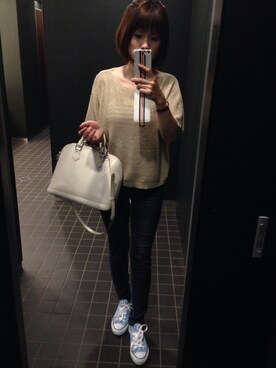 「H&M（エイチ・アンド・エム）のアイテム（タンクトップ、ホワイト系）」を使った、8-emi-3さん（レディース・159cm）の夏コーディネート