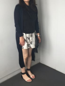 「MAISON DE REEFUR（メゾンドリーファー）のフリンジノースリーブ プルオーバー（Tシャツ/カットソー、ブラック系）」を使った、kumiさん（レディース・162cm）の夏コーディネート
