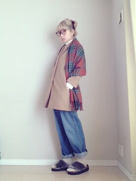 「chambre de charme（シャンブルドゥシャーム）のアイテム（チェスターコート）」を使った、だまこさん（レディース・162cm）の冬コーディネート