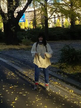 「手作りのアイテム（ニット/セーター、ベージュ系）」を使った、ゆかいさんさん（レディース・152cm）の冬コーディネート