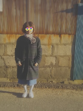 「EASTBOY（イーストボーイ）のアイテム（マフラー、ピンク系）」を使った、ゆかいさんさん（レディース・152cm）の冬コーディネート