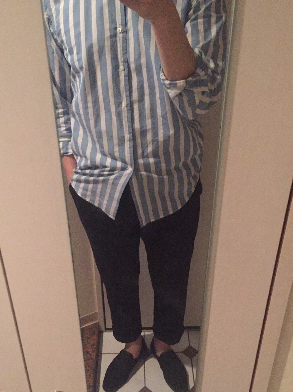 「green label relaxingの□INDIGO BOLD/ST M/REG シャツ idg0（シャツ/ブラウス、ブルー系）」を使った、yunyun_jpさん（メンズ・177cm）の春コーディネートの1枚目の写真