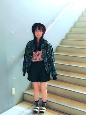 「おとなしめ」｜「アイテム（ブルゾン）」を使った、✡ななうみ✡さん（レディース・160cm）の秋コーディネート