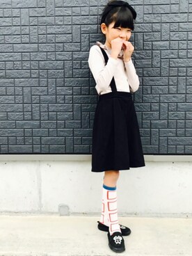 「Mini Rodini（ミニロディーニ）のアイテム（レッグウェア）」を使った、riii→a♡さん（キッズ・126cm）の秋コーディネート