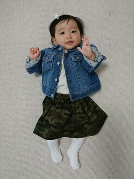 「赤ちゃん」｜「アイテム（デニムジャケット）」を使った、nanasaberさん（キッズ・70cm）の秋コーディネート