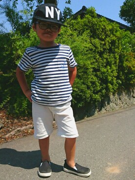 「ヒラキ（ヒラキ）のアイテム（その他シューズ）」を使った、Kaito☆Raiki☆Miyuさん（キッズ・100cm）の夏コーディネート