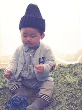 「スウェット×シャツ」｜Ricky**さん（キッズ・80cm）の冬コーディネート