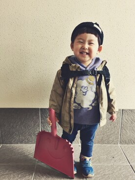 「アイテム（ナイロンジャケット）」を使った、Ricky**さん（キッズ・90cm）の冬コーディネート