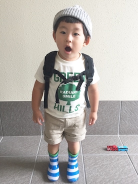 「長靴コーデ」｜「アイテム（帽子）」を使った、Ricky**さん（キッズ・90cm）の夏コーディネート