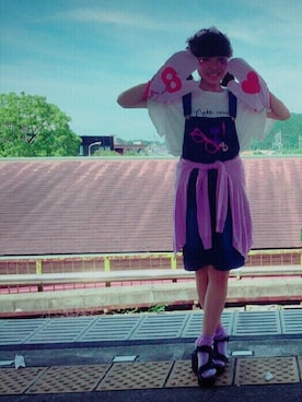 「参戦服」｜「アイテム（オールインワン・サロペット）」を使った、♡*.:･.｡*ゆぴこん♡♡さん（レディース・155cm）の夏コーディネート