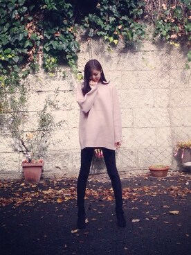 「ピンクニット」｜芝彰子さん（レディース・166cm）の冬コーディネート