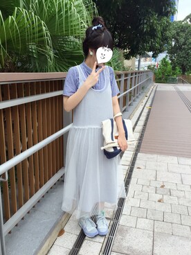 「アイテム（ヘアアクセサリー、ブルー系）」を使った、EllieChaCha♥︎さん（レディース・157cm）の秋コーディネート