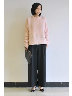 「アイテム（クラッチバッグ）」を使った、マナマナスタッフさん（レディース・156cm）の冬コーディネート