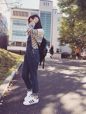 「coordinate」｜「アイテム（サロペット/オーバーオール）」を使った、pinxkoさん（レディース・152cm）の秋コーディネート