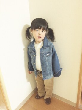 「babyGAP（babyGAP）のアイテム（デニムジャケット、ブルー系）」を使った、miii☺︎さん（キッズ・100cm）の春コーディネート