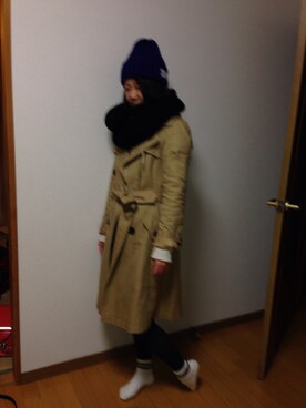 「カジュアルダウン」｜「アイテム（トレンチコート）」を使った、mayUさん（レディース・155cm）の冬コーディネート