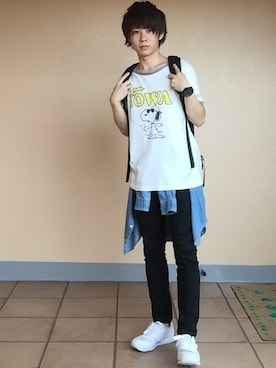 「UNIQLO（ユニクロ）のアイテム（その他パンツ、ブラック系）」を使った、ぱぐさん（メンズ・170cm）の夏コーディネート