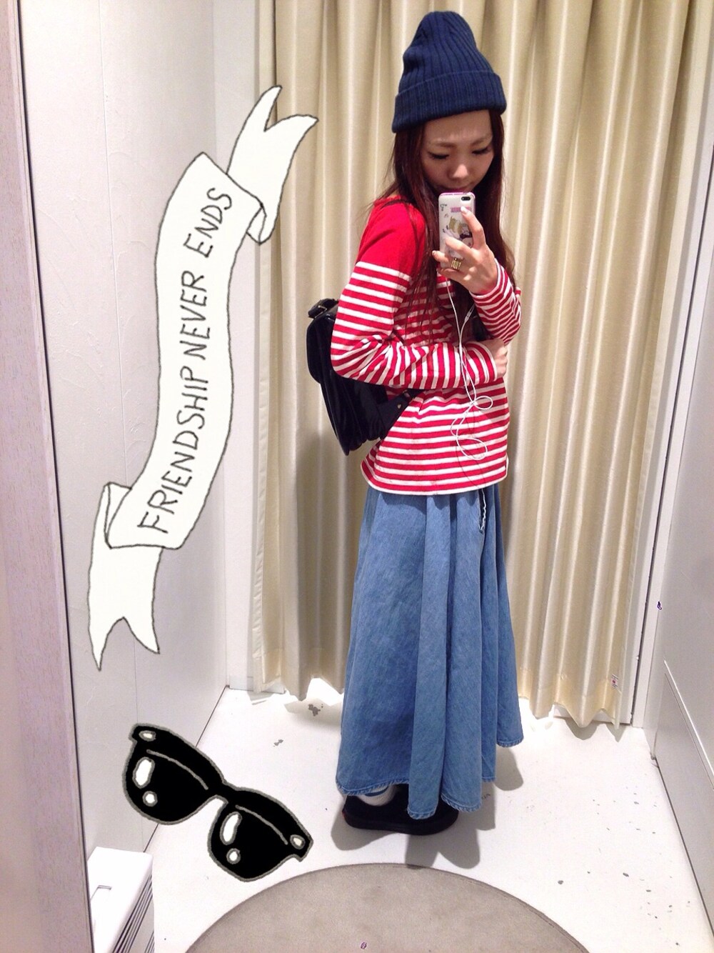 「ボーダー」｜「MOUSSYのボーダートップス（Tシャツ/カットソー、レッド系）」を使った、sayocoさん（レディース・153cm）の春コーディネートの1枚目の写真