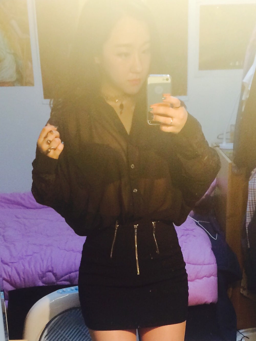 「black、blouse、seethroughtop、seethrough、see through、skirt、black skirt」｜「VINTAGEのアイテム（シャツ/ブラウス、ブラック系）」を使った、tinykarenさん（レディース・153cm）の夏コーディネートの1枚目の写真