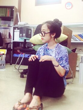 「blue」｜「アイテム（ビーチサンダル）」を使った、tinykarenさん（レディース・153cm）の夏コーディネート