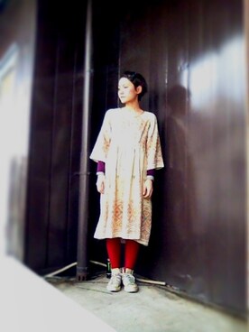 「総柄トップス」｜「アイテム（ワンピース/ドレス）」を使った、saccoさん（レディース・163cm）の春コーディネート