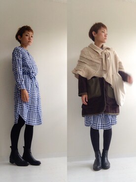 「ゆるニット」｜「アイテム（ポンチョ）」を使った、saccoさん（レディース・163cm）の秋コーディネート