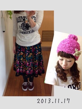 「used mix」｜「アイテム（ニットキャップ/ビーニー）」を使った、chibiusa◌⑅⃝さん（レディース・160cm）の秋コーディネート