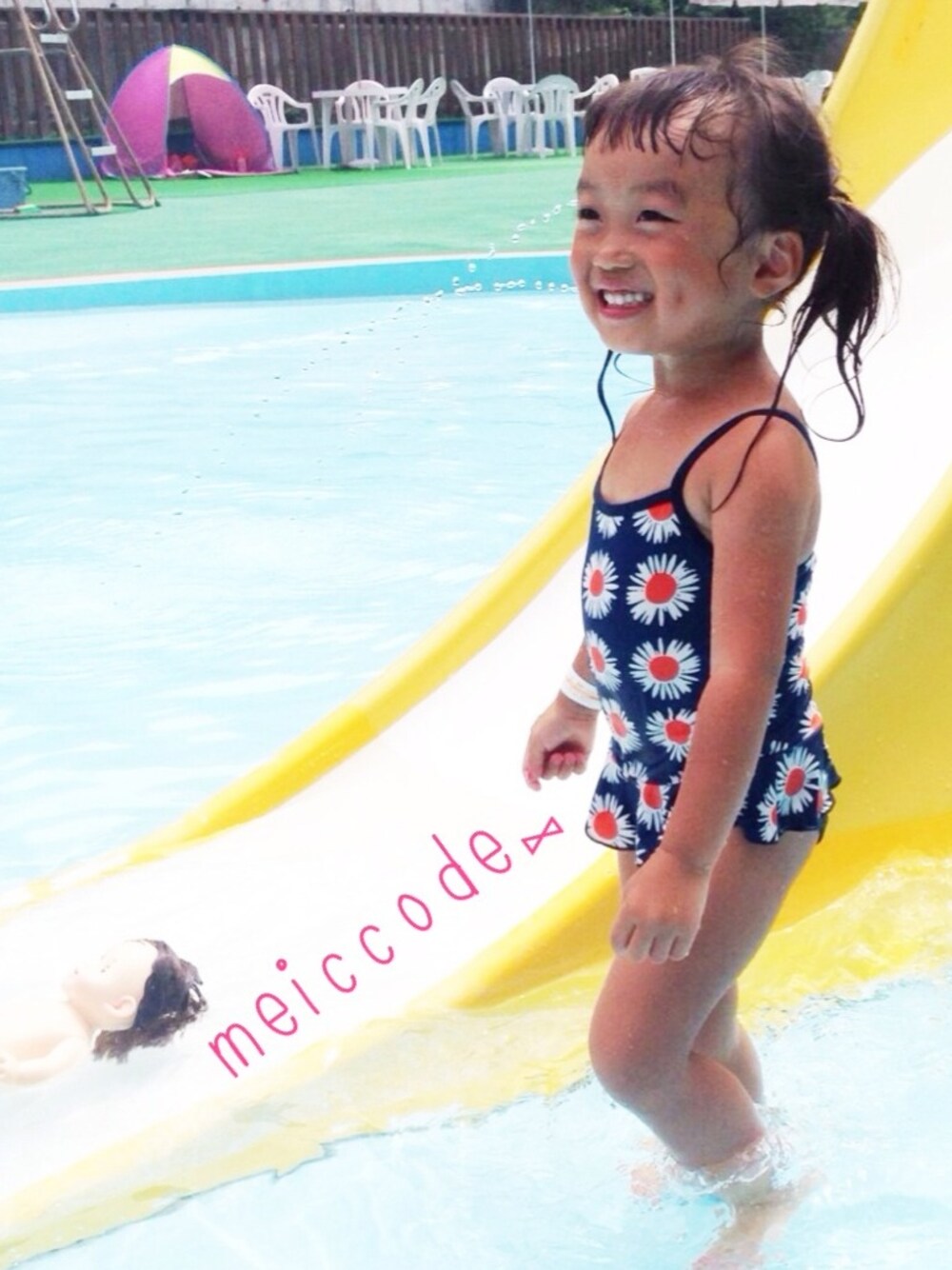 「水着、プール、夏休み、めいっこーで、姪っ子、3歳」｜「marimekkoのGirls Swimwear / RANNALLA 2（水着、ブルー系）」を使った、chibiusa◌⑅⃝さん（キッズ・90cm）の秋コーディネートの1枚目の写真