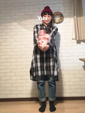 「赤ニット」｜「アイテム（シャツワンピース）」を使った、chibiusa◌⑅⃝さん（レディース・160cm）の冬コーディネート